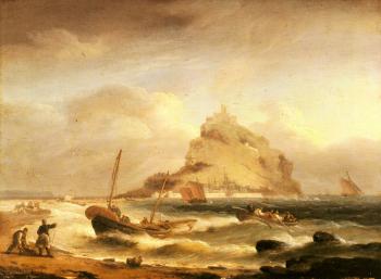 Thomas Luny : Fishermen rowing in, before St Michael's Mount